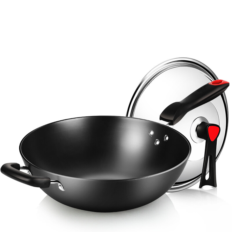 Cooking Dahuang frying pan 32cm cast iron pan uncoated iron pot with vertical cover pig iron pot electromagnetic oven gas stove open fire general frying pan c32d2