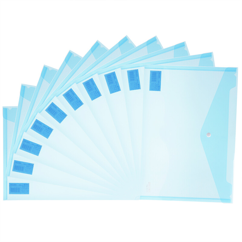 Deli 5505 A4 transparent snap fastener briefcase blue 10 pieces