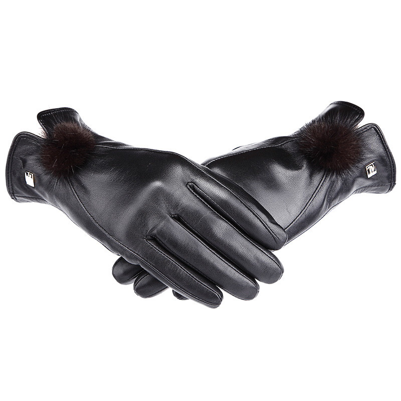 Crocodile women's sheepskin gloves fashionable and elegant thickened Plush warm split finger gloves 1964, 2006-01b Black XL