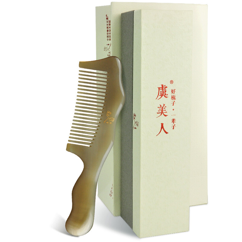 Yumei white yak horn comb 1-1x wide tooth comb gift box