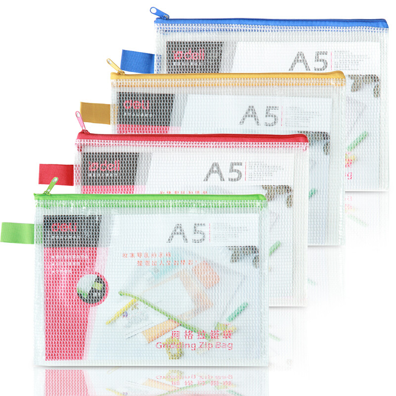 Deli 5591 A5 color zipper mesh zipper bag / data bag / document bag white 12 pieces