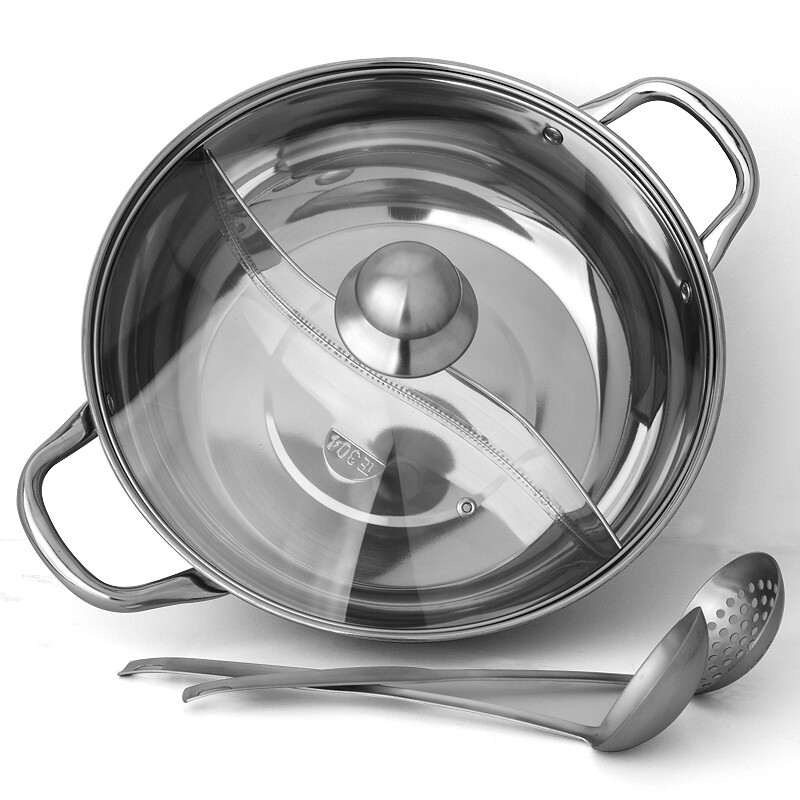 Jirui hot pot kitchen treasure series 34cm stainless steel mandarin duck hot pot glass cover set with 2 hot pot spoons jr3064 304 stainless steel Erwei pot