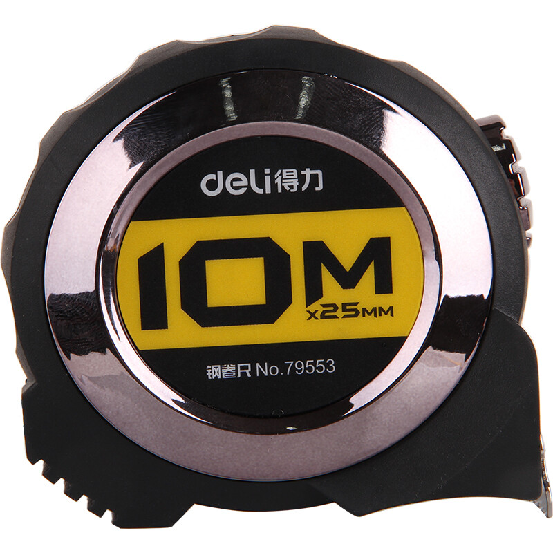 Deli 79553 fully coated 10m self-locking steel tape / ruler for accurate measurement black