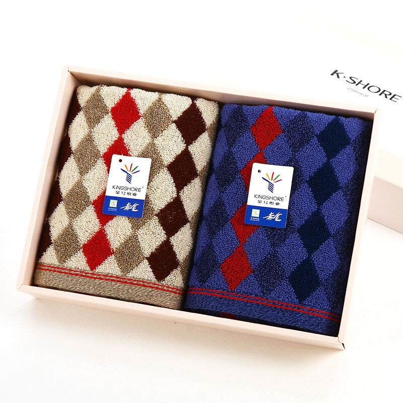 Gold bedding home textile diamond block g1745 Blue Brown 2 boxed pure cotton towel