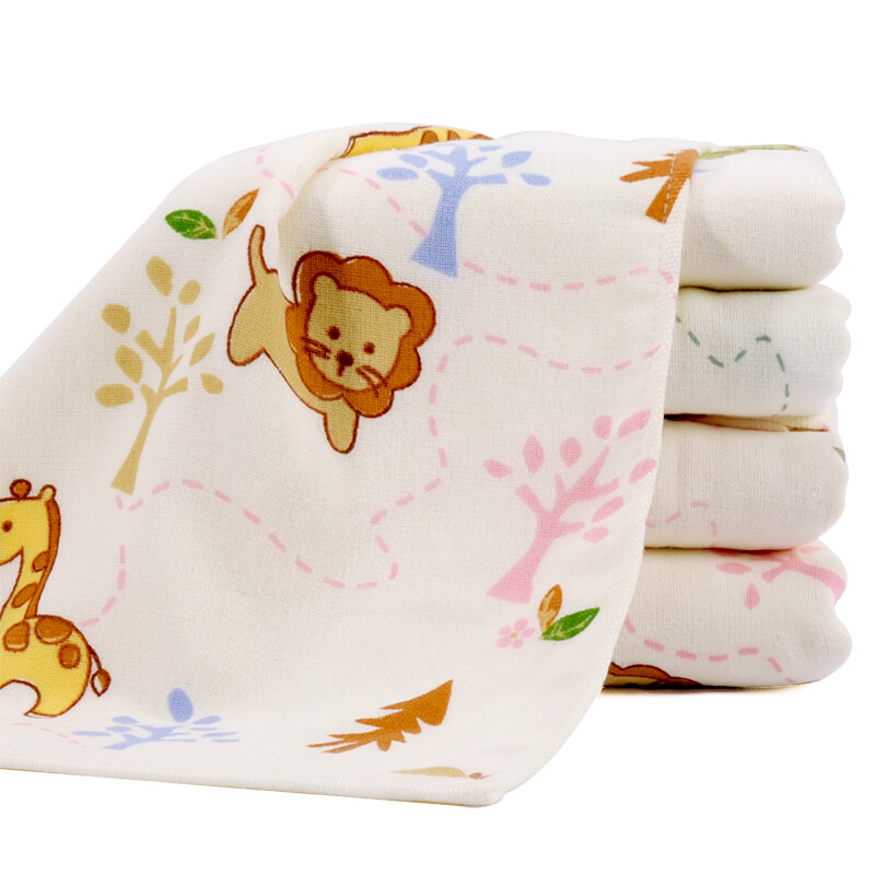 Bamboo brocade towel home textile bamboo fiber class a soft absorbent baby children's double-layer gauze printed towel children's towel lion 88g / piece 30 × 66cm