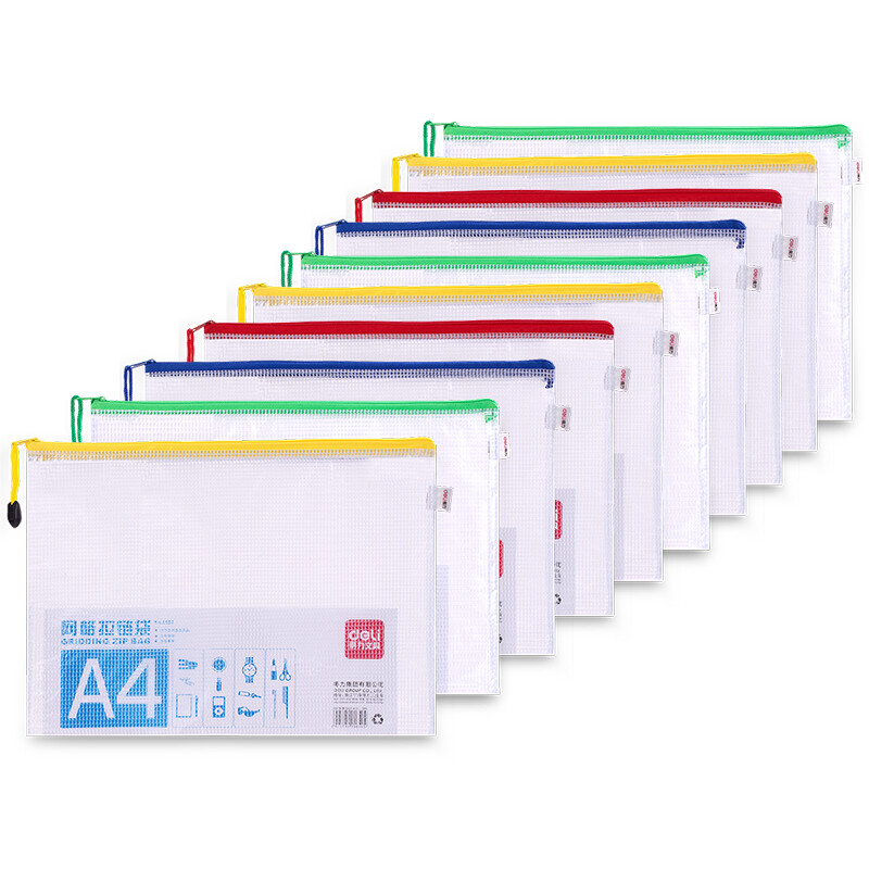 Deli 5654 A4 transparent mesh zipper bag / 10 data bags / bag