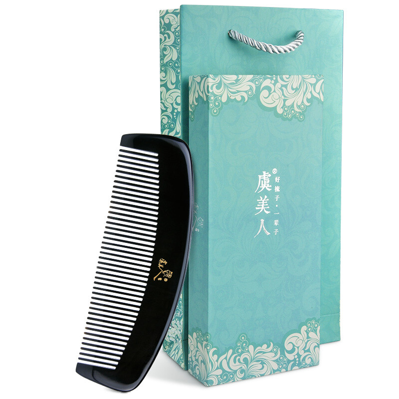 Yumeimei ox horn comb natural thickened large for girlfriend, best friend, Valentine's Day gift, birthday gift box, matching cloth bag, handbag hj7-1