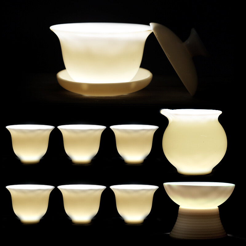 Sushi Ceramics Chinese white tea set set goat fat jade ceramic tea cup cover bowl Kung Fu tea set (bright white)