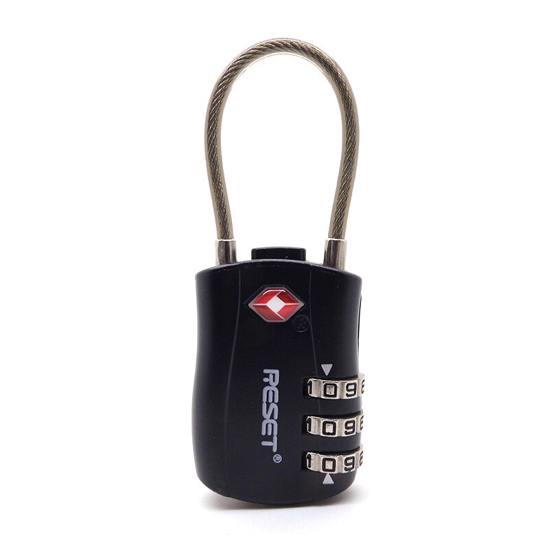 Reset 3-digit customs TSA overseas travel trolley case metal code lock soft steel wire rope cabinet lock gym code door lock padlock 075 black