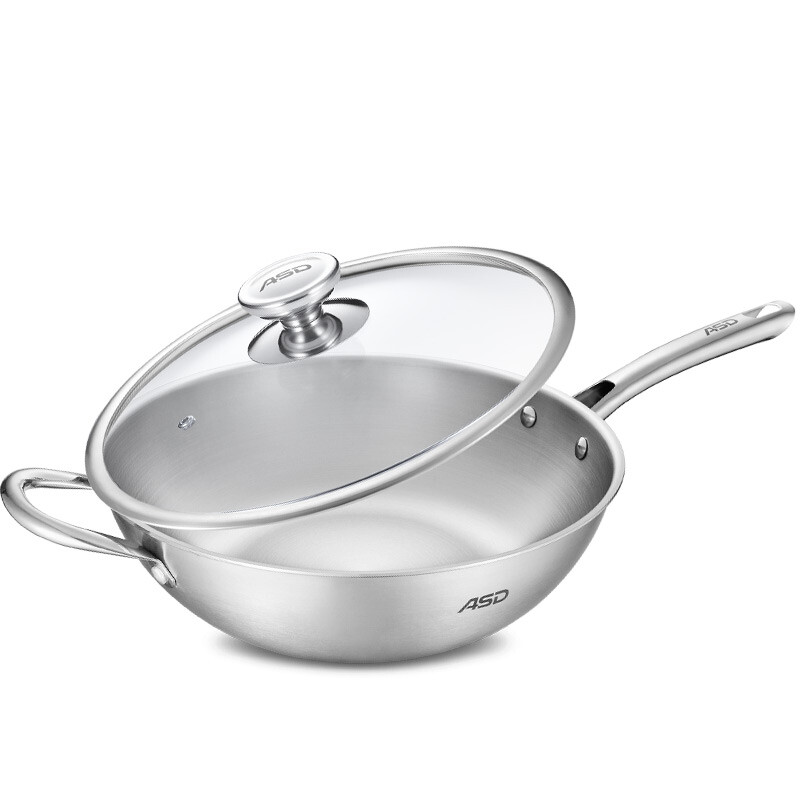 Ashtar 32cm three-layer 304 stainless steel frying pan tv1332 healthy uncoated less oil fume induction cooker gas stove general purpose