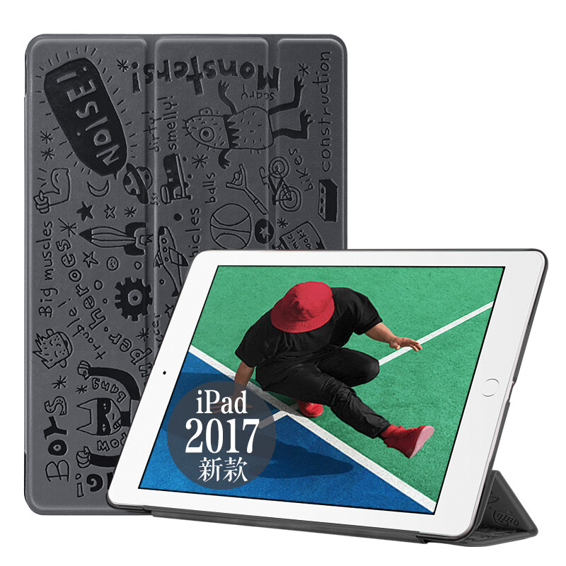 ESR Apple's new iPad Case 2017 new iPad 7 case anti falling three fold bracket 9.7 inch leather case KAQ series dynamic Superman Galaxy grey