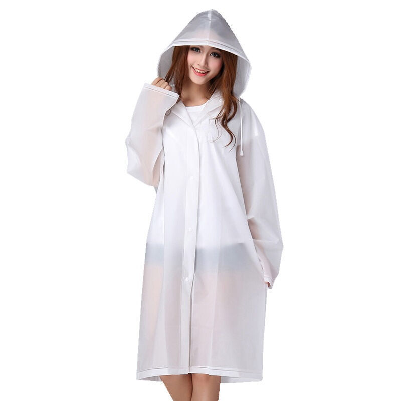 Bangini outdoor fashion EVA translucent frosted adult raincoat poncho men's and women's long hat non disposable raincoat translucent white M