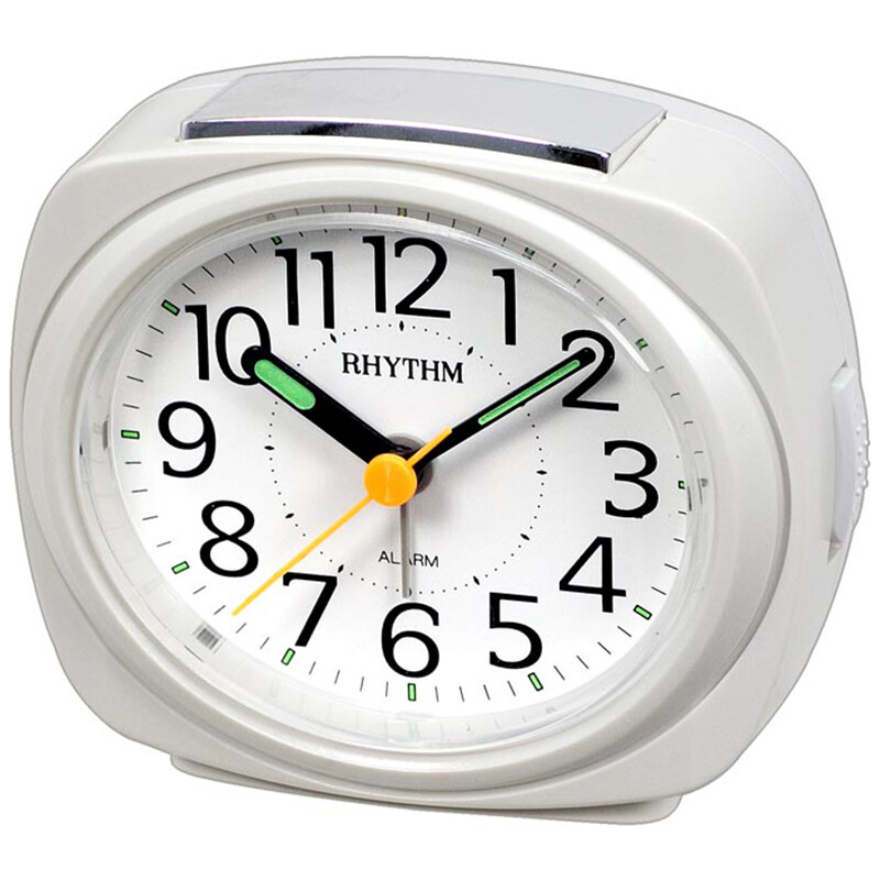 Rhythm alarm clock enhanced mute quartz alarm clock night light sleepy alarm clock creative lovely study bedroom student children's small alarm clock white cre848wr03d
