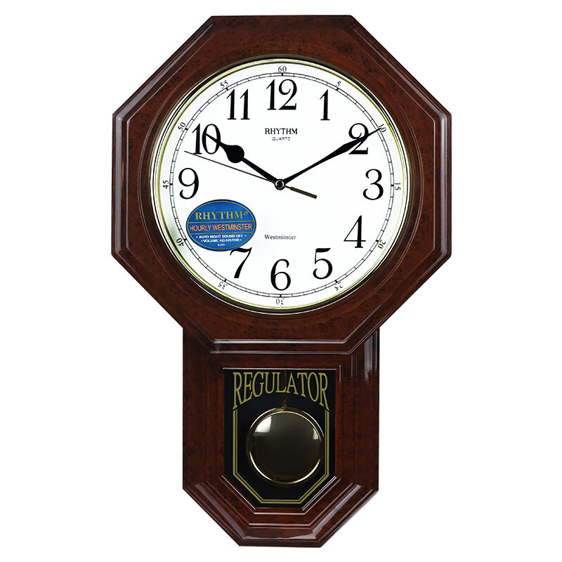 Rhythm clock quartz wall clock retro creative silent sweep second Westminster bell ringing living room bedroom office 47cm imitation solid wood cmj443nr06d