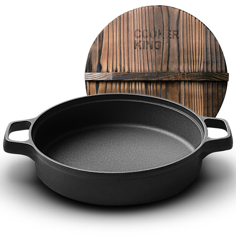 Cooking Dahuang pan thickened cast iron frying pan Chinese double ear frying pan 26cm steak frying pan induction cooker universal gloves