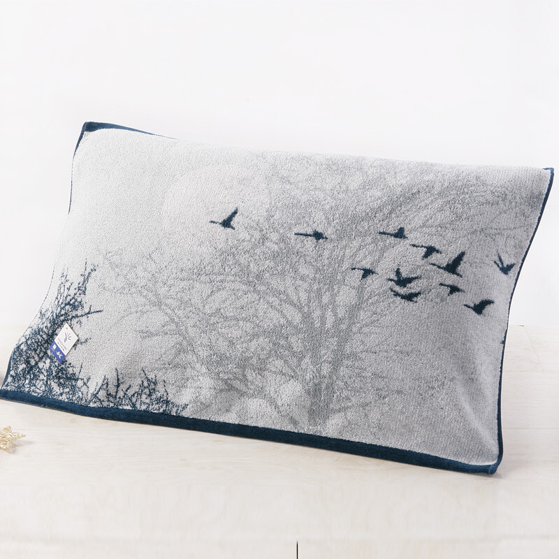 Gold towel, home textile pure cotton, enlarged thickened pillow towel, single strip, elegant ink painting, gray 200g, 52 * 80cm