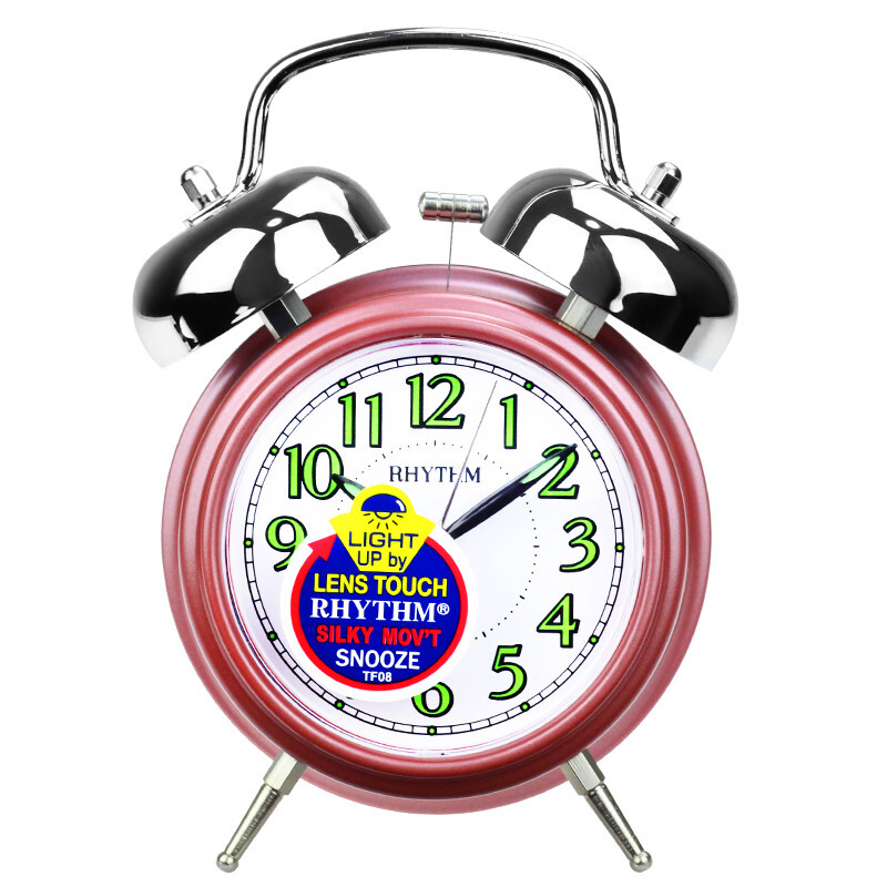 Rhythm two ear silent quartz alarm clock classic sleepy fluorescent night light alarm clock cute sweep second study Bedside Alarm Clock student children's small alarm clock small red cra844nr01d