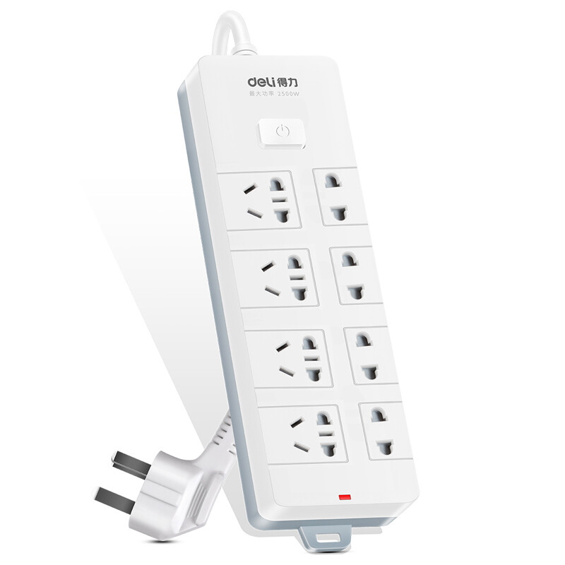 Deli 18259 new national standard 8-bit 5m main control switch socket / plug row / patch panel / wiring board / plug row / drag panel