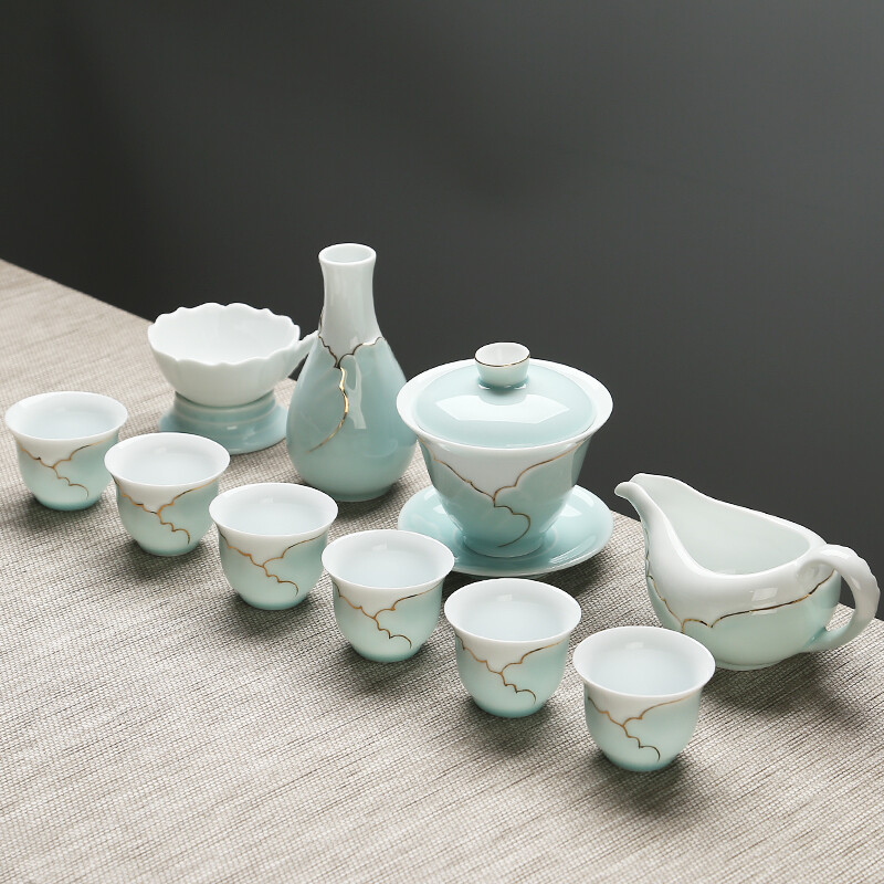 Sushi ceramics tea set set Yihe ceramic kungfu tea set hand-painted gold painted teapot vase with gift box (cover bowl)