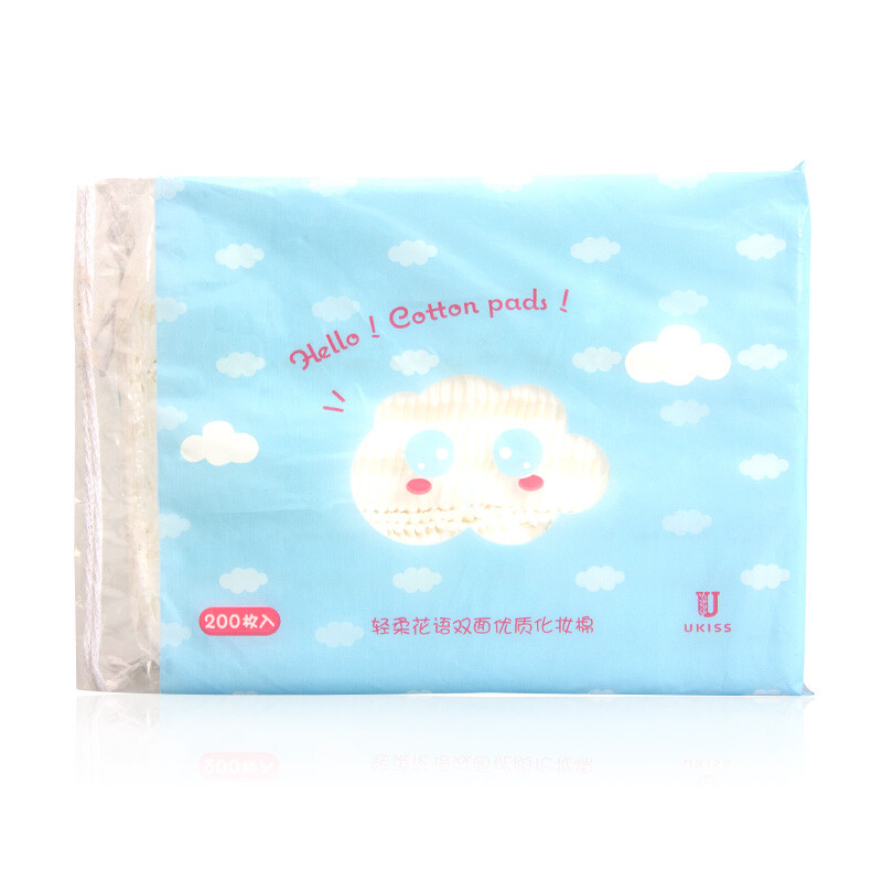 (ukiss) soft and colorful double face cotton pad 200 pieces / bag (makeup remover, padding, splashing water, applying facial mask, double-sided thick natural cotton).