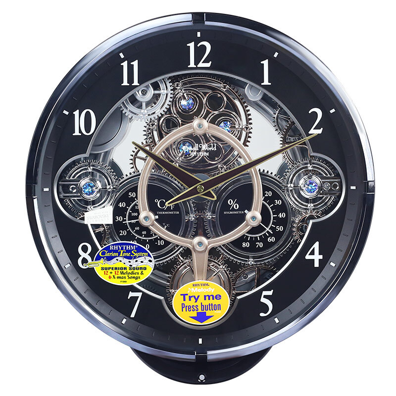 Rhythm magic rotating quartz wall clock European modern creative music light controlled thermometer and hygrometer living room bedroom office 41cm deep 4mh886wd02d