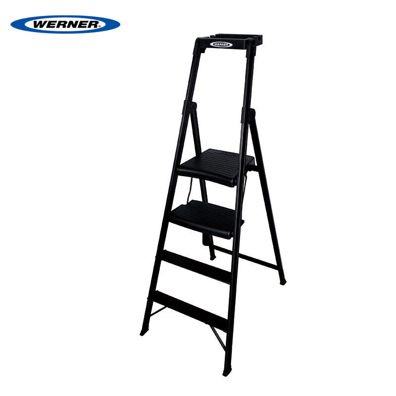 Stable and durable household ladder herringbone ladder four step aluminum alloy ladder hb4-3 widened anti-skid pedal stair gentleman black folding ladder multifunctional portable engineering ladder