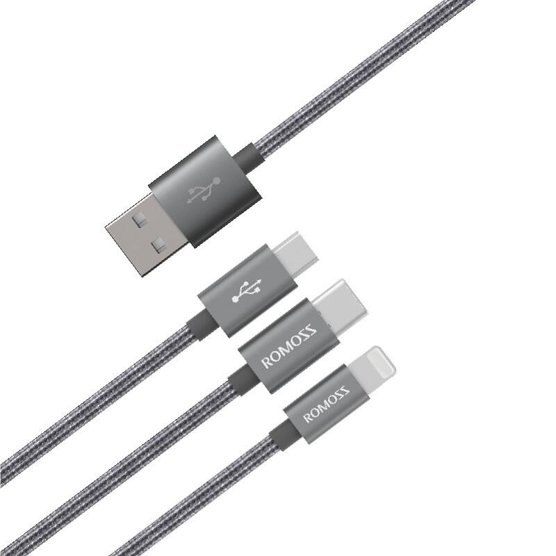 Romoss cb25n silver grey apple / Android type-C three in one mobile phone fast charging line iphone8x / Huawei charging line