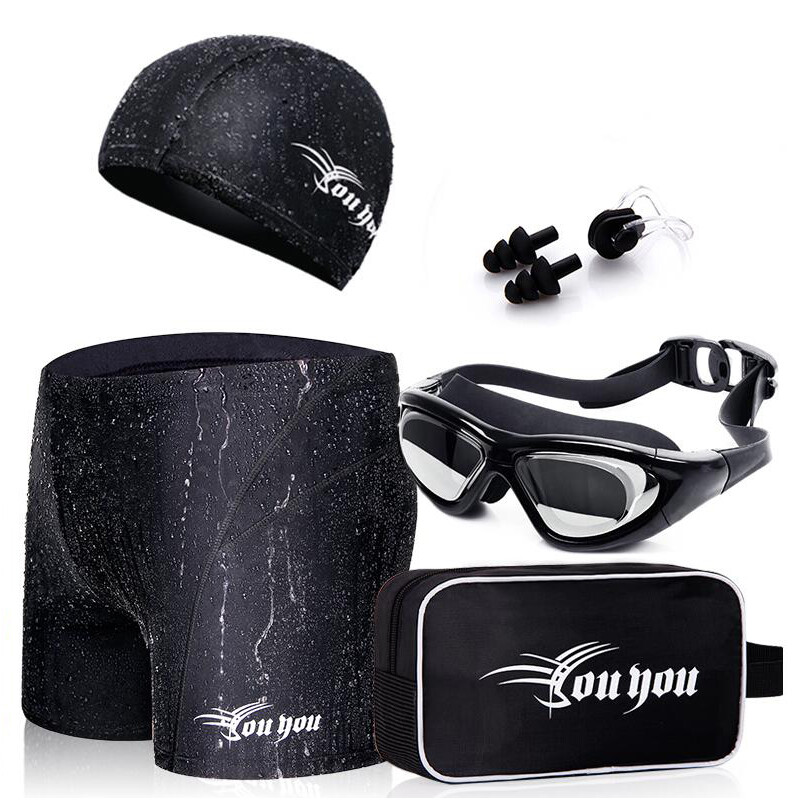 You swimming trunks men's swimming myopia goggles five piece set swimming flat angle plus size swimming trunks hot spring z25155 flat 3XL
