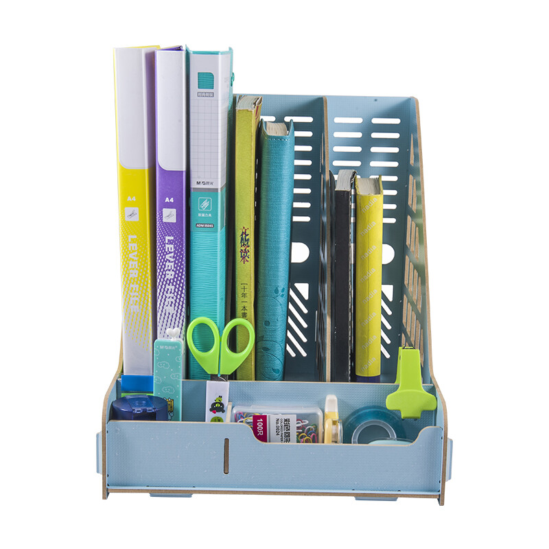 Glosen wooden document frame triple document rack document basket column on data desk office document tray with pen holder stationery desktop storage box DIY d9112 blue