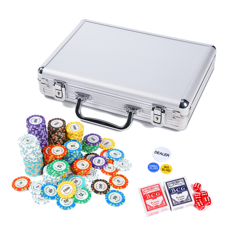Ren Niaofei chip set chess and card mahjong Texas poker clay chip coin with poker sieve Zhuang code 200 code set nf1032