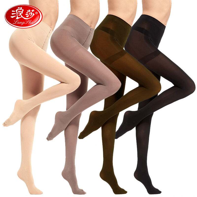 Langsha silk stockings female spring and autumn impenetrable velvet pantyhose high elastic beautiful legs sexy bottoming stockings four pairs of black coffee two each