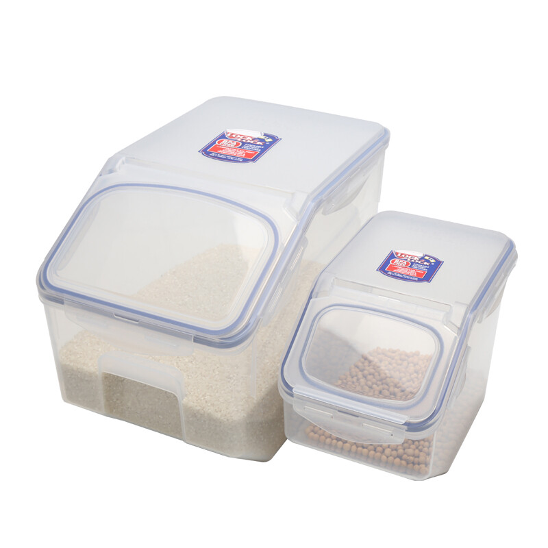 Lock & Lock rice bucket plastic fresh-keeping box set 12L + 5L storage miscellaneous grain tank rice box storage box 2-piece set hpl510s001