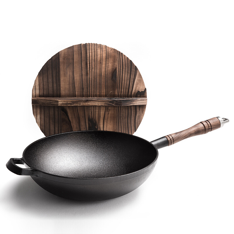 Deslon Defeng cast iron frying pan 30cm single handle single ear frying pan (wooden cover) dfs-c907