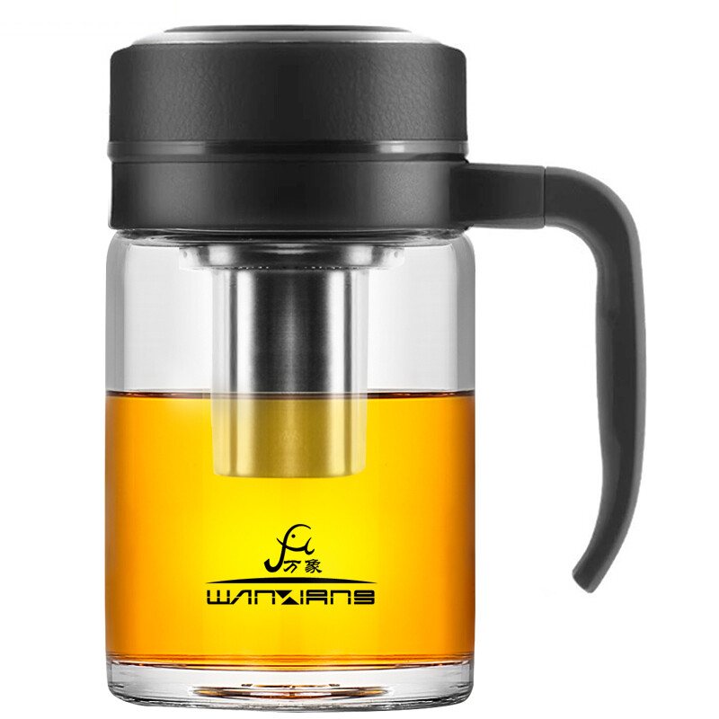 Wanxiang glass u211 480ml business handle office tea cup with filter screen fashion men's and women's water cup black