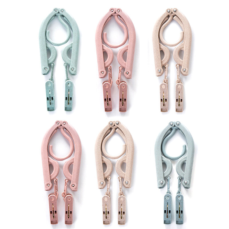 40000 km travel folding clothes hanger 6 wheat clothes hanger with clip portable multifunctional telescopic anti-skid household clothes hanger sw2002 random color
