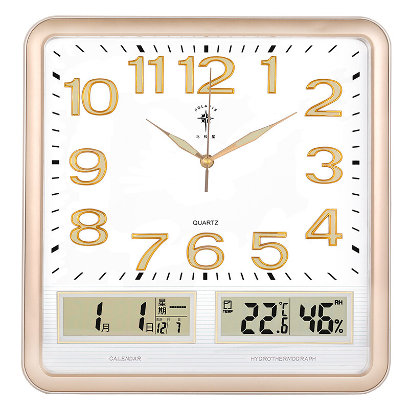Polaris wall clock 14 inch perpetual calendar hygrometer mute creative living room calendar wall clock luminous quartz clock 2669t upgraded golden luminous