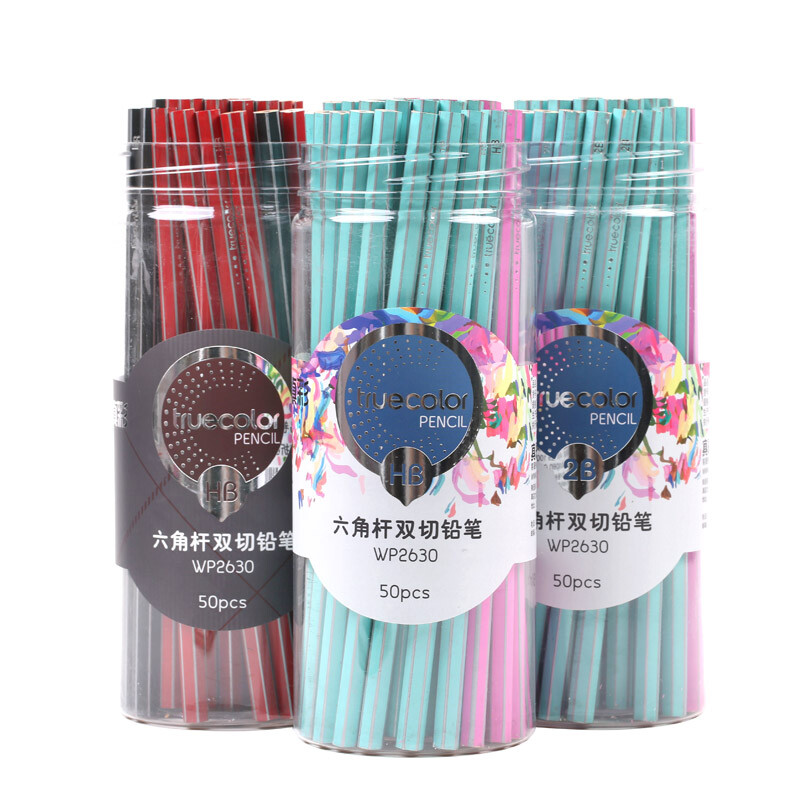 TRUECOLOR 2B hexagonal wooden pole pencil sketch drawing student pencil practice writing paint pole double cut 50 pieces / barrel wp2630-2b