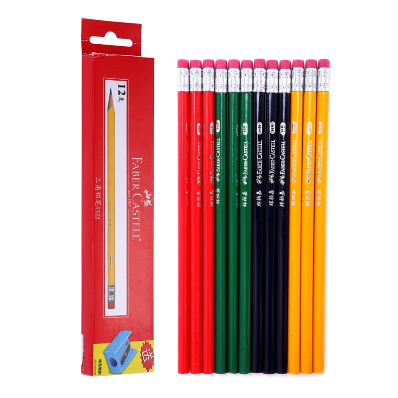 Faber Castell pencil HB primary school students' triangular pole calligraphy pen with rubber head 12 pieces / box (pen feeding plane) 1322