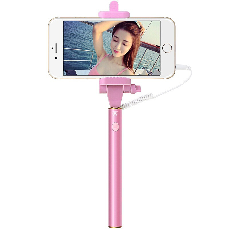 Biaze U15 by wire self timer lever mobile phone self timer lever self timer artifact suitable for Apple iPhone 6 / Samsung / Xiaomi / Meizu U15 by wire self timer lever Pink