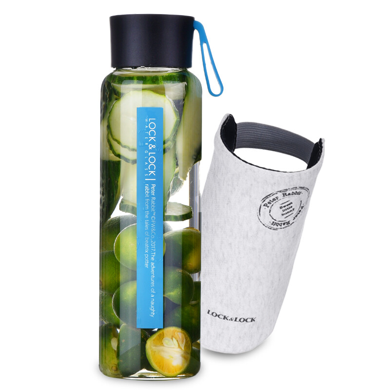 Locklock heat-resistant glass water cup men's and women's tea cup portable fashion glass water bottle cup 500ml blue llg659blu-pr complimentary cup cover