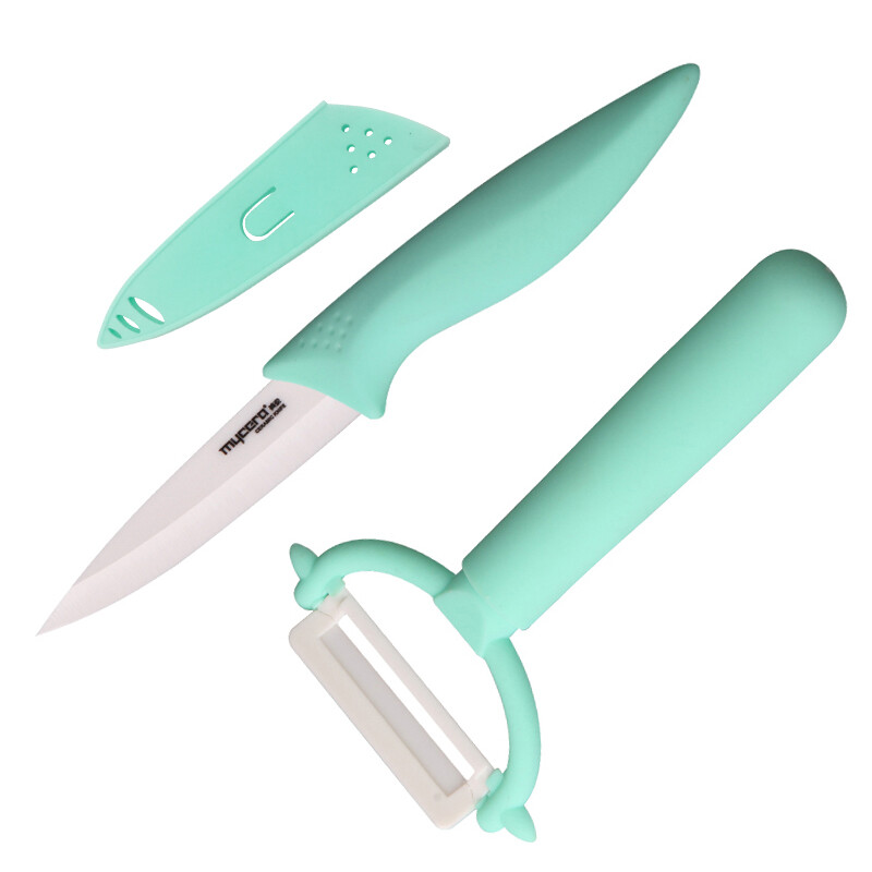 Mycera ceramic knife fruit cutting tool set two-piece multifunctional knife baby auxiliary food knife (Menthol green) tc06m
