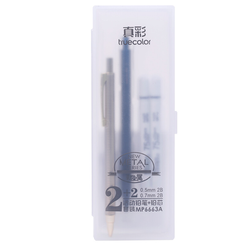 TRUECOLOR 0.5/0.7mm students press the automatic movable pencil to test anti breaking Black / gold astringent metal rod 2 sets / mp6663