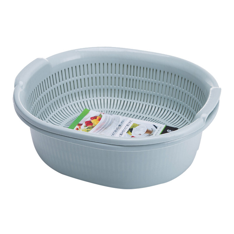 Full suitable drain basket double-layer large drain rack leakage screen rotating circular vegetable washing basin kitchen vegetable washing blue fruit basket blue