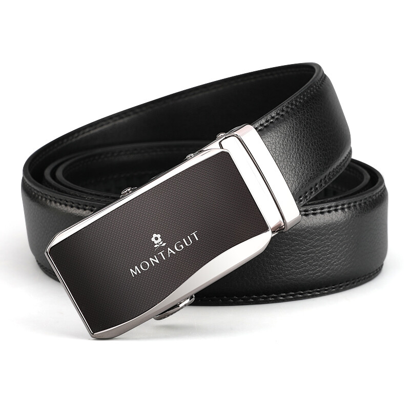 Montagut belt men's Cowhide automatic buckle simple Korean fashion men's belt gift box set business leisure belt r743110031a black