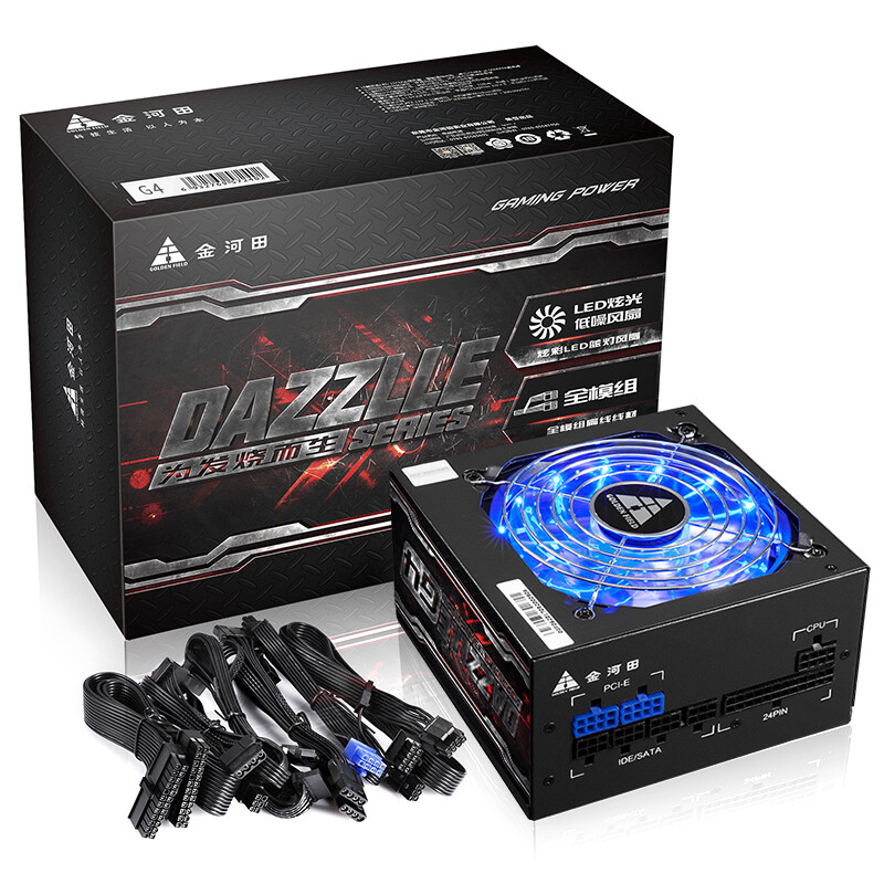 Golden field rated 400W G4 full module Desktop PC power supply (mute / LED fan / active / temperature control / back line / game entertainment)