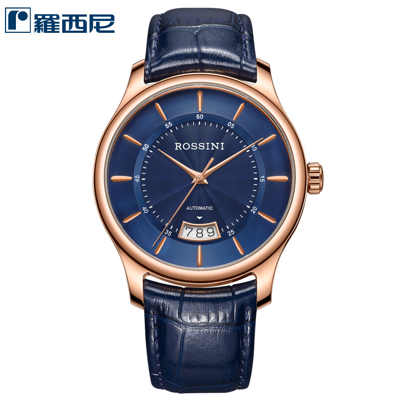 Rossini watch yazun business series black disc steel band imported movement double calendar mechanical couple watch women's watch 515702w04b