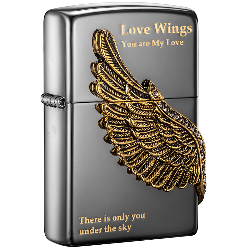 Zippo Lighter wings of love black ice plating black nickel etching filling badge zbt-1-16a kerosene windproof lighter