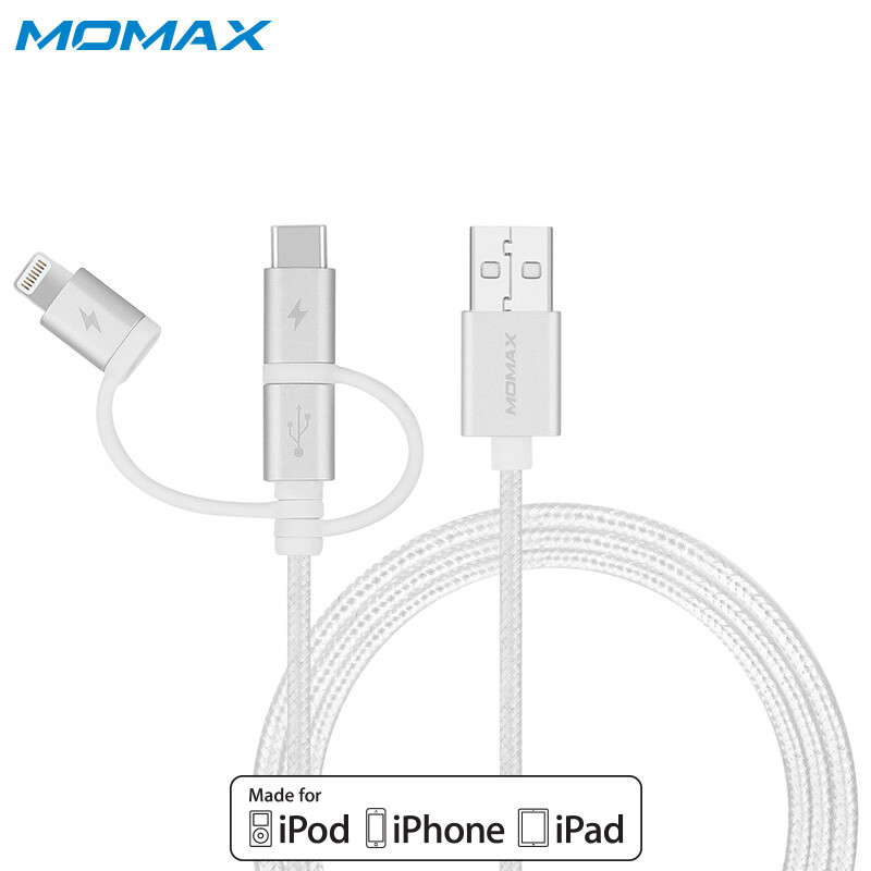 MOMAX three in one data charging line one drag three data lines type-C Android Apple multifunctional charging line 1m long white