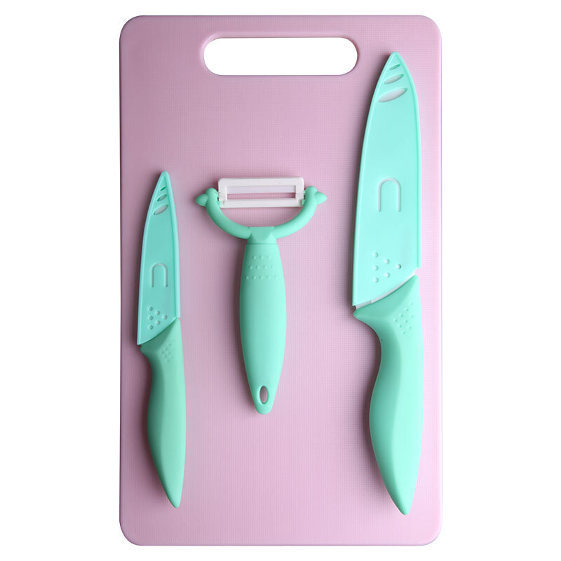 Mycera ceramic cutter chopping board set kitchenware four piece slicing knife melon and fruit peeler (Menthol green) tc03m