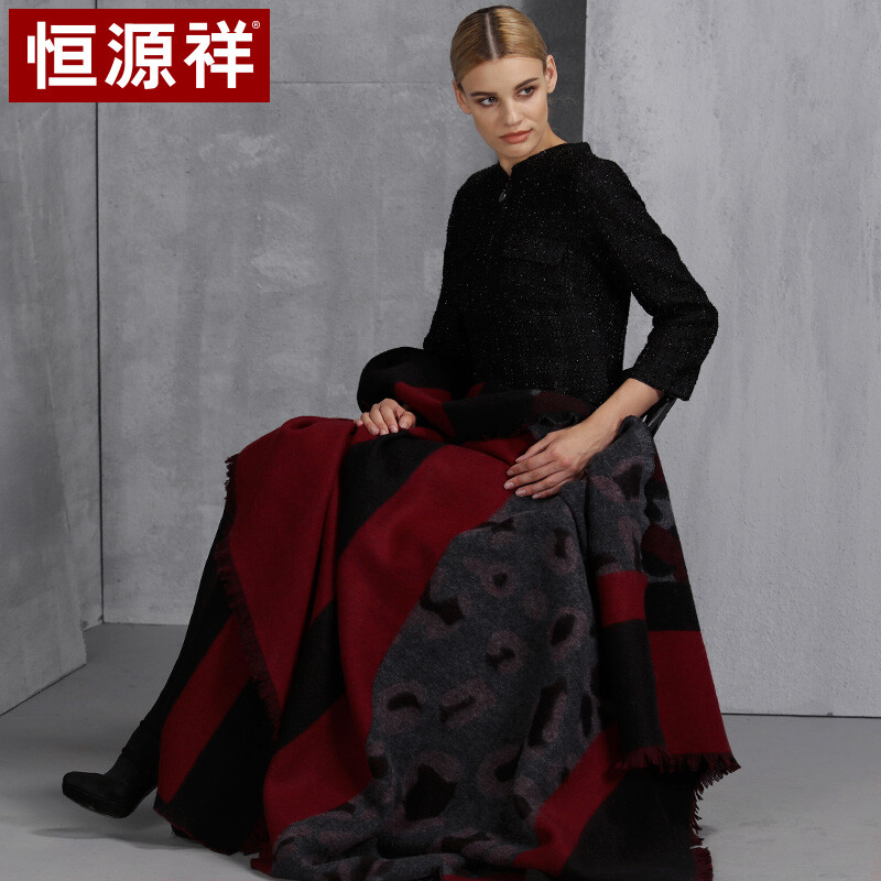 Hengyuanxiang wool blanket thickened long classic autumn and winter warm and comfortable women's scarf shawl 50m17309 crimson
